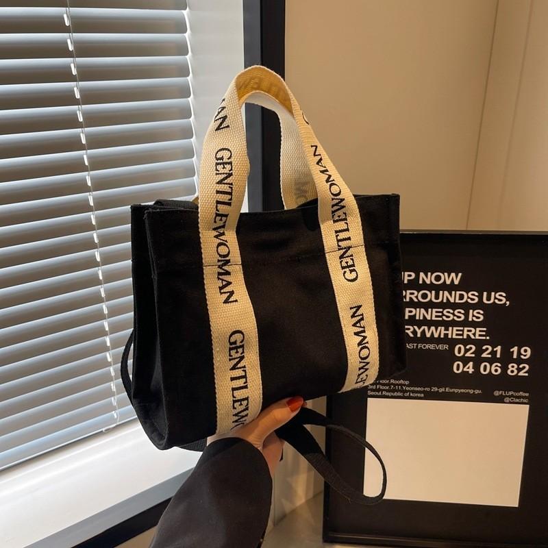 Fashionable Canvas Tote Bag With Alphabet Print Shoulder Bag For Women