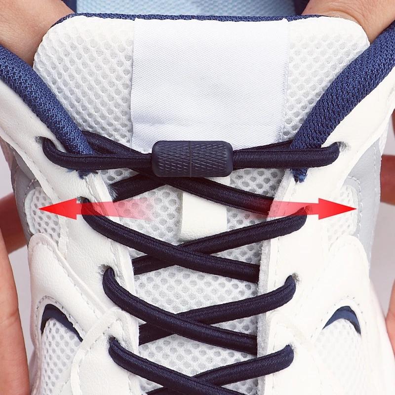 Round Elastic Laces Without Ties Sneakers No Tie Shoelaces Metal Capsule Buckle Shoelace Basketball Shoe Laces Shoes Accessories