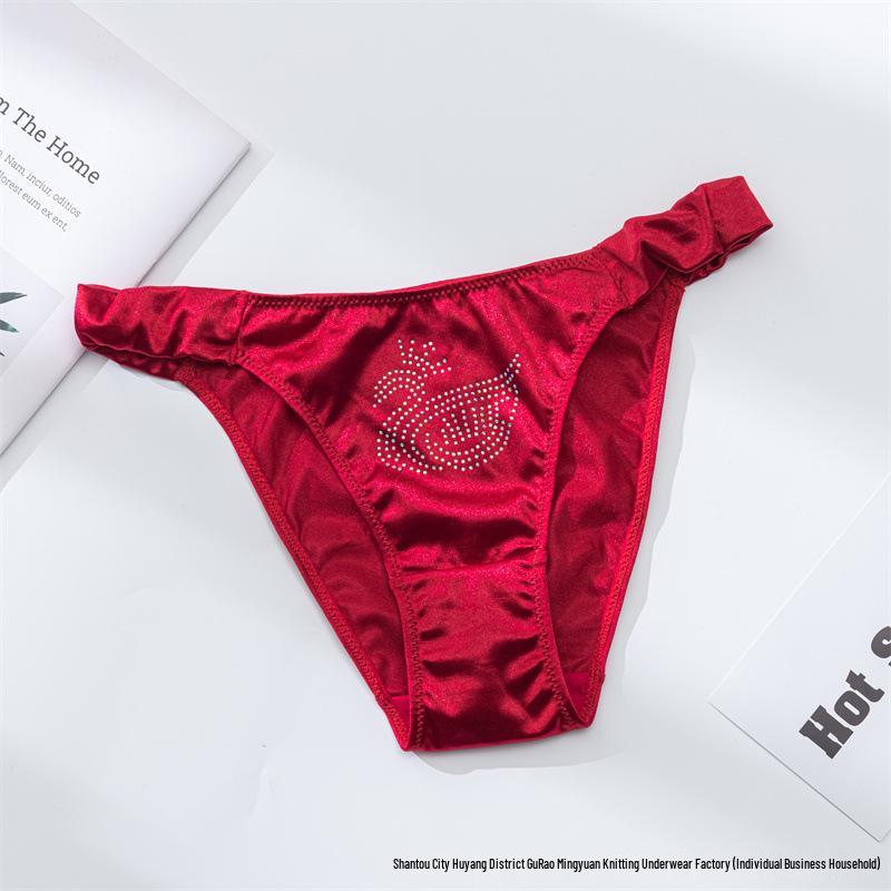 

Европейские и американские атласные стринги: Женские сексуальные трусики-бикини треугольной формы с деталью в виде лебедя M Euro Waist 32cm вино красного