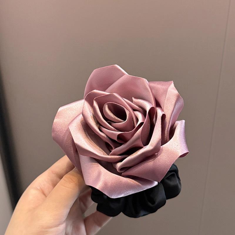 Zhang Ruonan s Red Rose Large Intestine Hairband Women s French Atmosphere Flower Hair Rope Tie Ponytail Leather Band Accessories