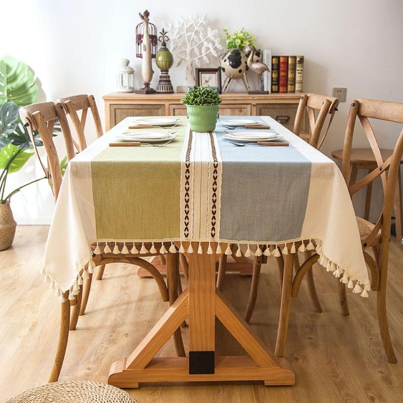 Nordic Style Jacquard Imitation Cotton Linen Tablecloth Embroidered Fringe Edge Dining Table Cloths Universal for All Seasons Taplak Meja Rectangular