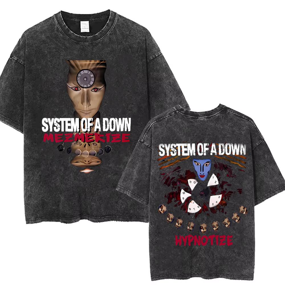Washed Vintage System of A Down Toxicity Music Album Cover Tshirt Men Rock Oversized T Shirt S Alternative Metal Merch Tshirt