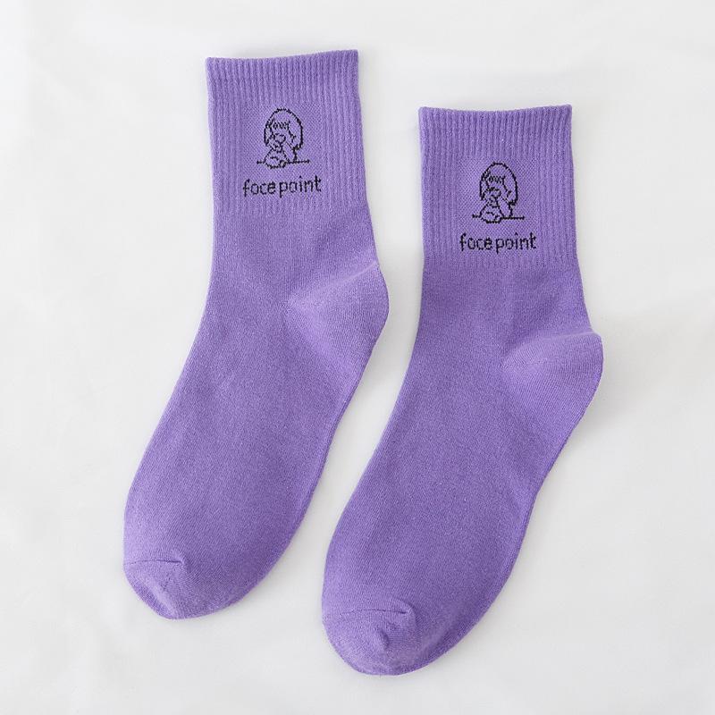 5/10 Pairs Comfortable Casual Spring Autumn Socks for Women: Cute Mid Calf Socks Cotton Socks with Heat Pressed College Style Long Socks for Girls