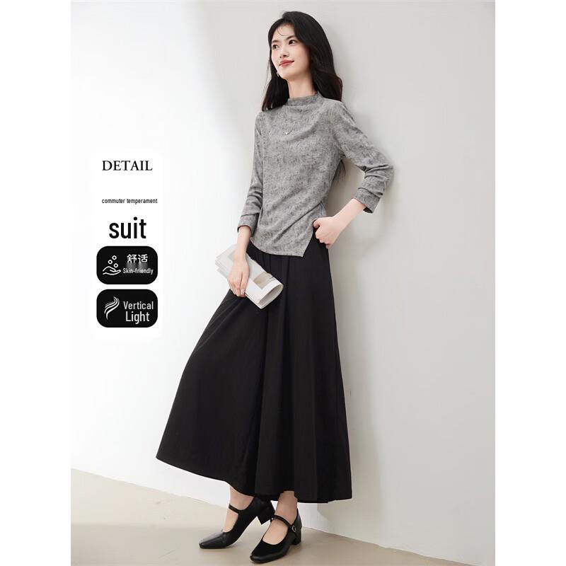 Women s French Style Pleated T-shirt & Wide-Leg Pants Set M