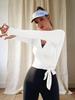 Dames Wrap Tie Croptop Lange Mouw Lichtgewicht Ballet Pilates Shirt