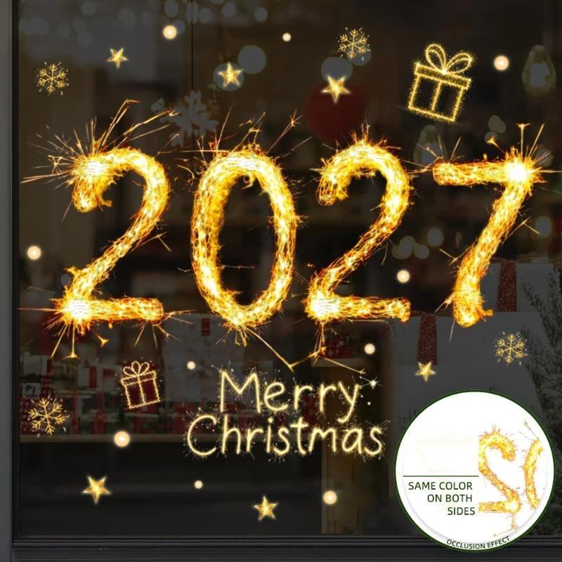 Christmas Ice Snowflake Window Stickers 2027 New Year Double Sided Same Color Peel & Stick Decals for Winter Home Decor
