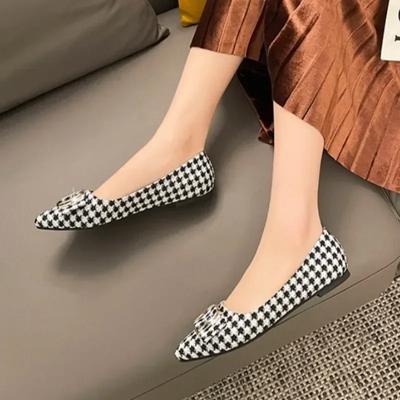 Mode Lente en Herfst Nieuwe Platte Platte Geruite Vierkante Gesp Schoenen Dames Mode Casual Licht Werk Dames Enkele Schoenen