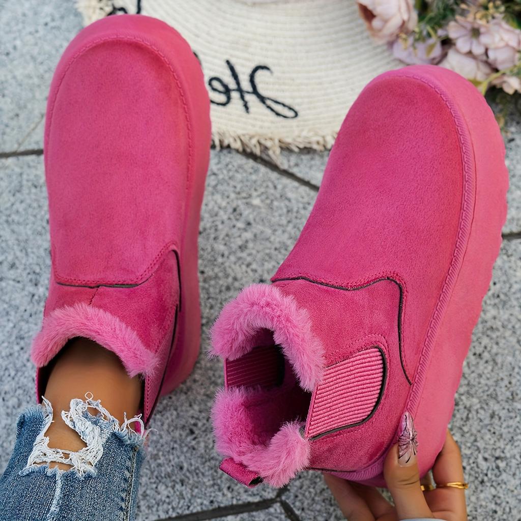 Women's Winter Warm Snow Boots - Short Tube Plush Lined Boots with Elastic Band, Round Toe Thick Sole Casual Shoes for Daily Wear