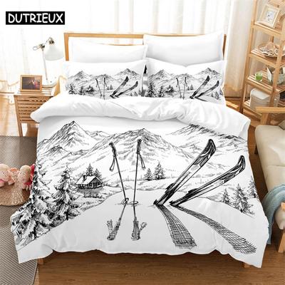 3D Digital Printing Fashion Design Skiing Bedding Set, Queen Size Duvet Cover Set