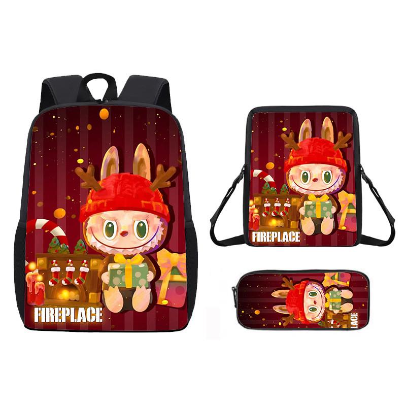 Christmas Backpack Cartoon Shoulder Bag Pencil Case Three Piece Set