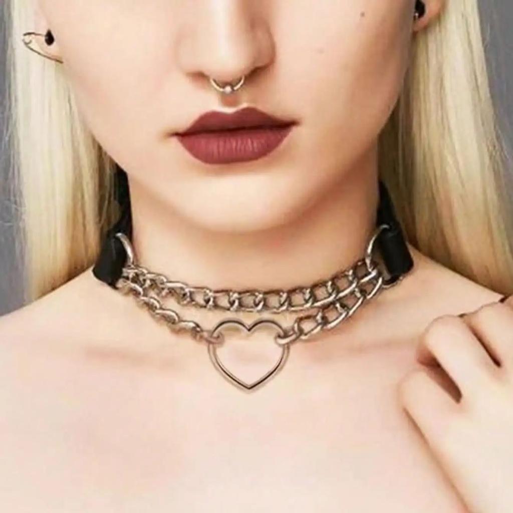 Vintage Chain Jazz Dance Necklace Punk Rock Choker Pu Leather Goth Rivets Collar Party Club Gothic Jewelry Harajuku