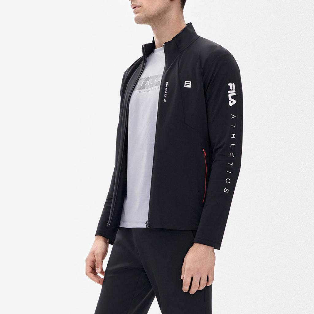 FILA Letter Logo Print Fitness Knit Jacket Men Jacket Deep-Black A11M331501A-BK