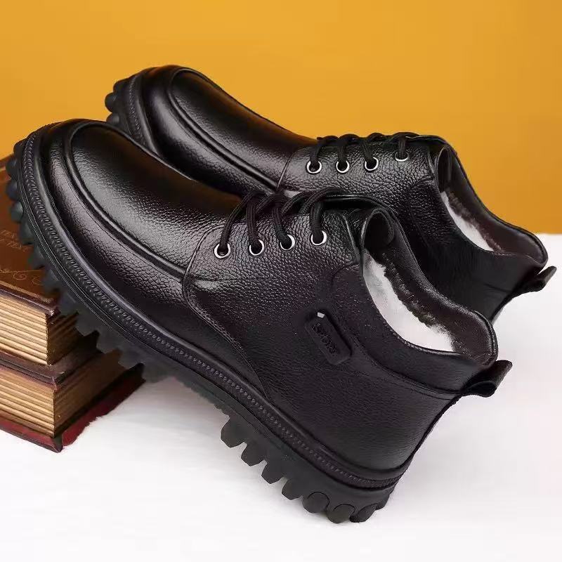 Winter new men's cotton shoes high-top velvet warm thick-soled snow boots middle-aged and elderly outdoor casual non-slip leather shoes