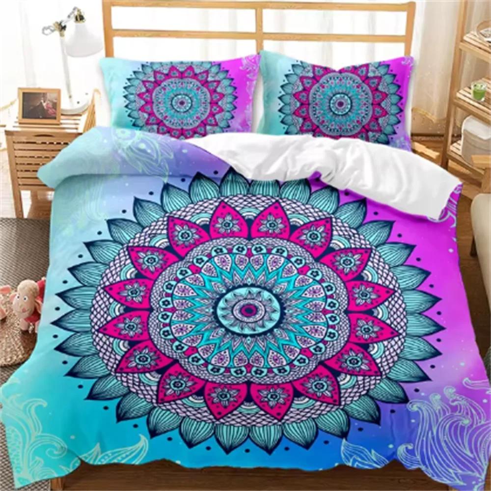Bohemian Mandala Duvet Cover - Blue Boho Chic Microfiber Bedding Set Twin/Queen/King/Full Size for Kids & Teens