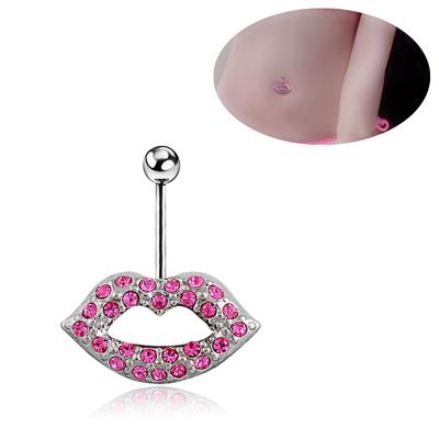Anello per ombelico con labbra rosse sexy, fibbia per ombelico, moda squisita, con diamanti intarsiati, labbra, ombelico, anello per ombelico