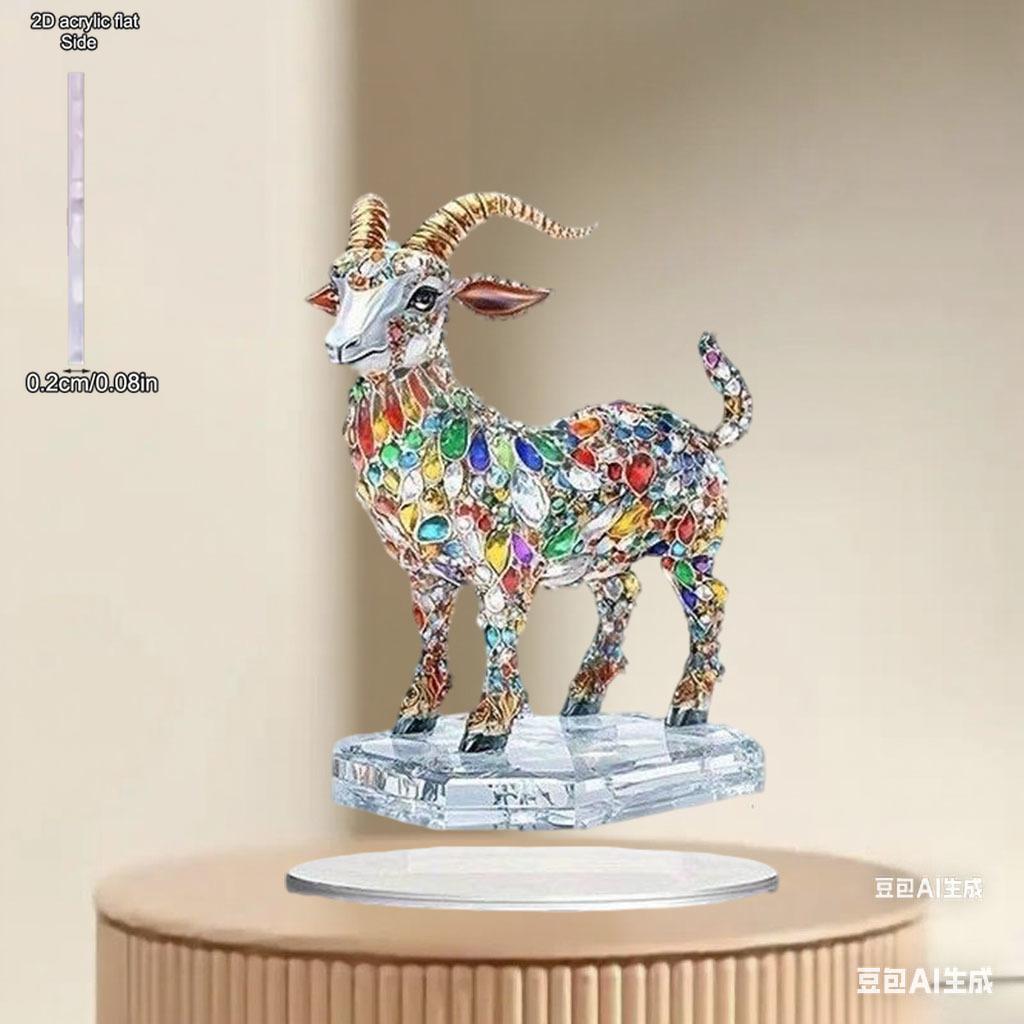 Explosive Glass Crystal Goat - 2D Flat Acrylic Desktop Ornament, Wall Decor Art, Four Seasons Decoration, Novelty Home Decor