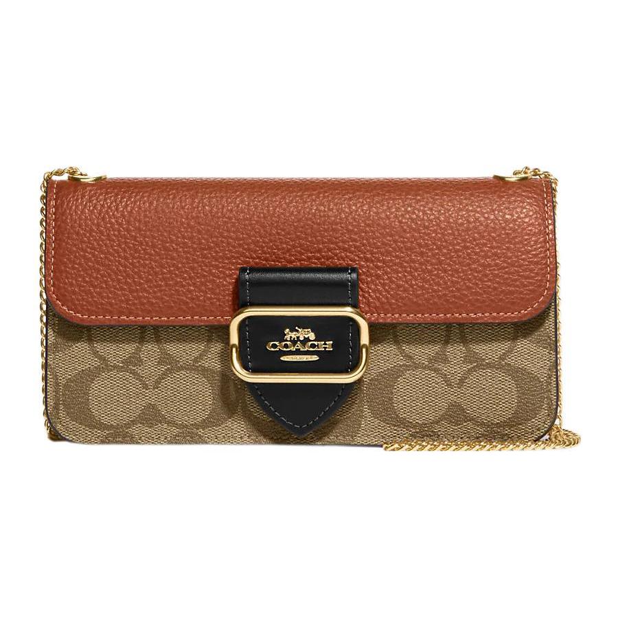 New COACH Morgan Cow Leather Small Square Bag Handheld Shoulder Bag Crossbody Bag Small Size Women's Khaki And Brown CF475-IME7V