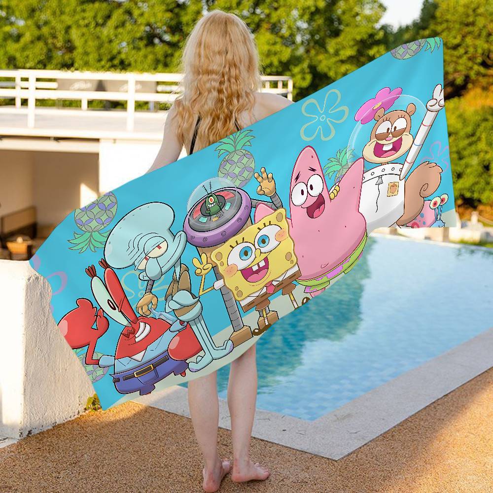 

Anime S-SpongeBobes Cute Microfiber Blanket Quick Drying Beach Towels Oversized Printing Super Absorbent Pool Towel Blanket W30*H60(CM)