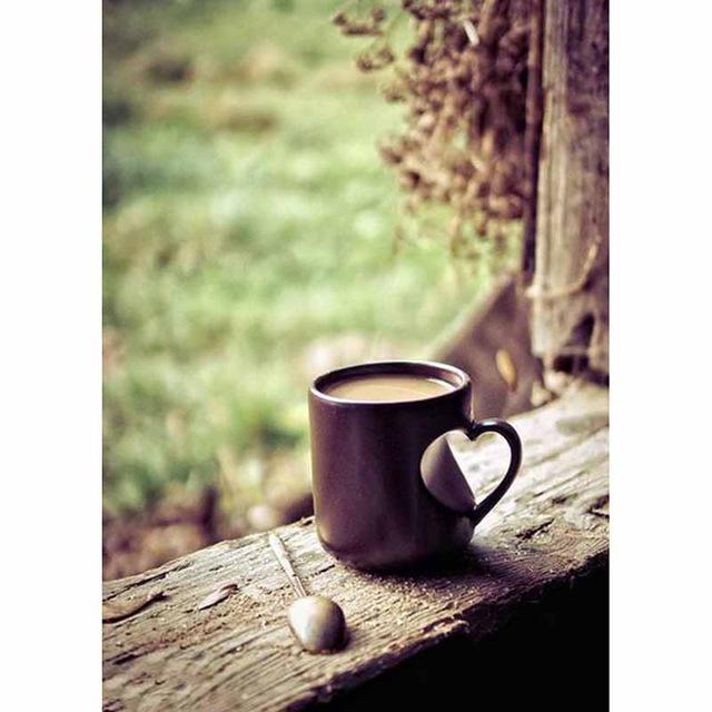 Diy 5D Алмазная картина Кофейная чашка Алмазная вышивка Кофейные зерна Кухня Мозаичный пейзаж 20X30CM чёрный