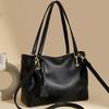 Women's soft leather shoulder bag with multiple pockets large capacity monochromatic casual crossbody shoulder bag