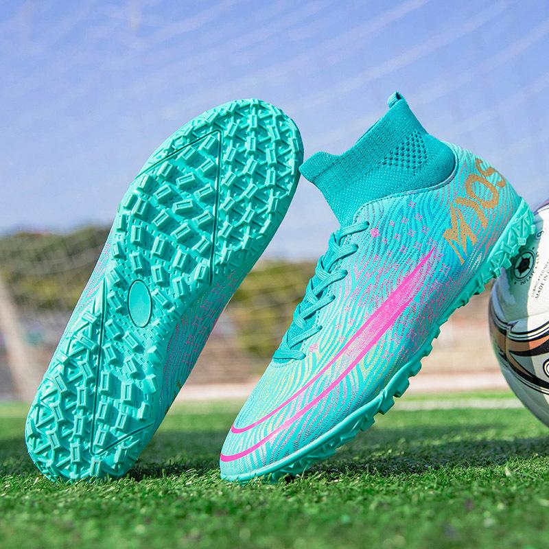 Football Shoes Men's Mandarin Ducks Long Nails High-top Students Artificial Grass Competition Training Shoes
