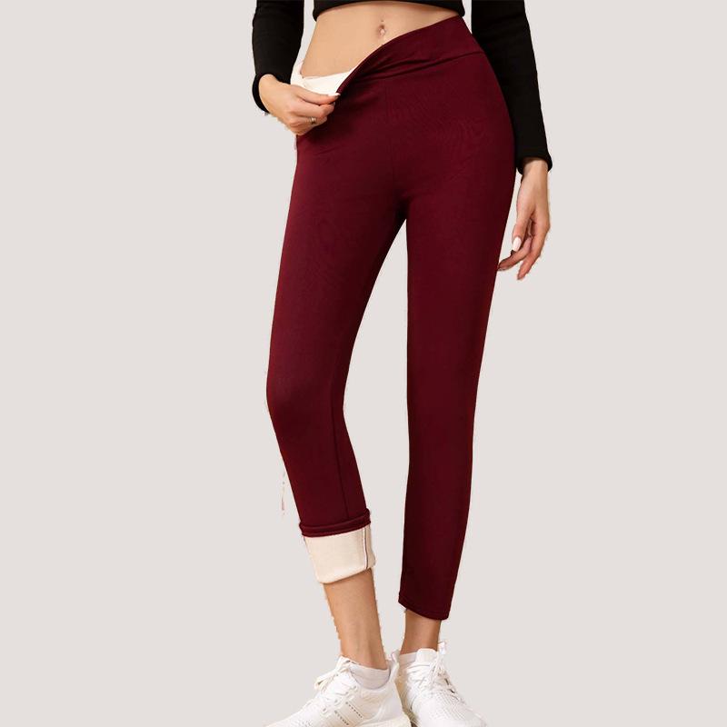 Plus Size Lamb Wool Pocket Leggings - Velvet Lined, Slim-Fit, Mid-Waist Warm Cuffed Pants