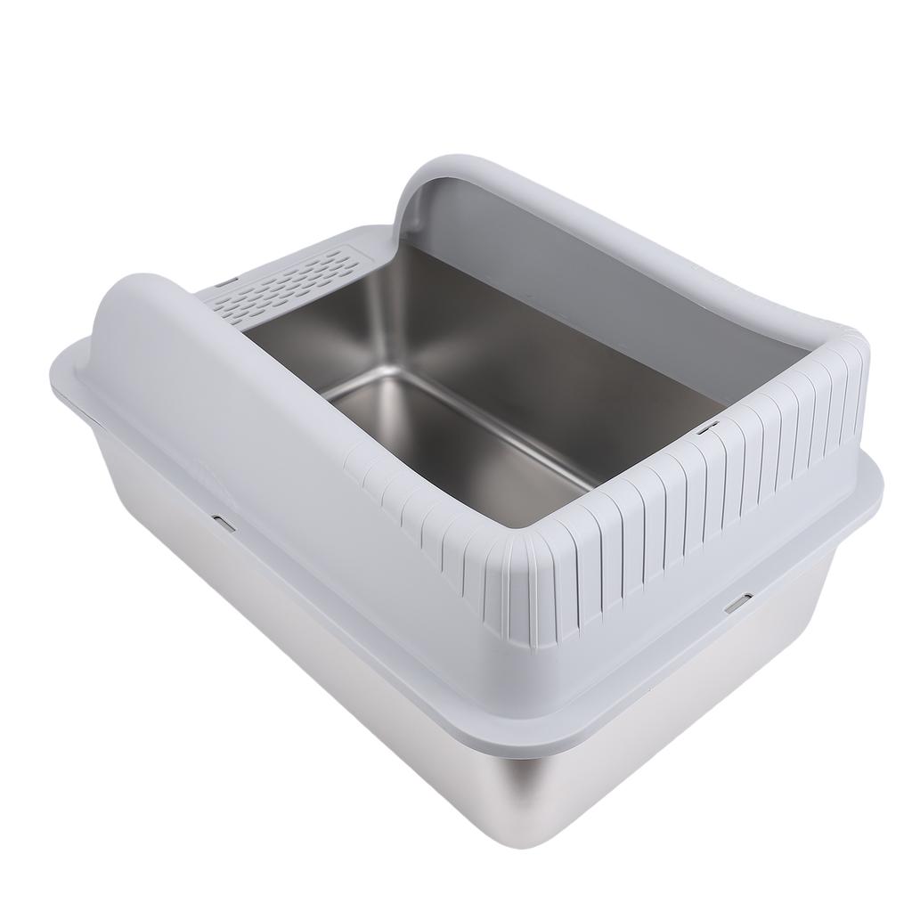 Stainless Steel Cat Litter Box with Removable Lid Enclosed High Sided Litter Box Metal Litter Pan Tray Anti Leakage