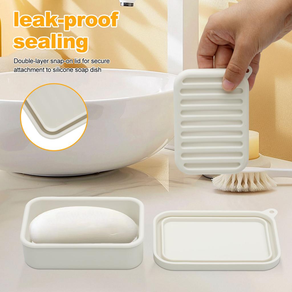 3Pcs Portable Silicone Soap Box Bathroom Countertop Drain Soap Tray Sponge Pad Non-Slip Kitchen Sink Soap Dispenser Storage