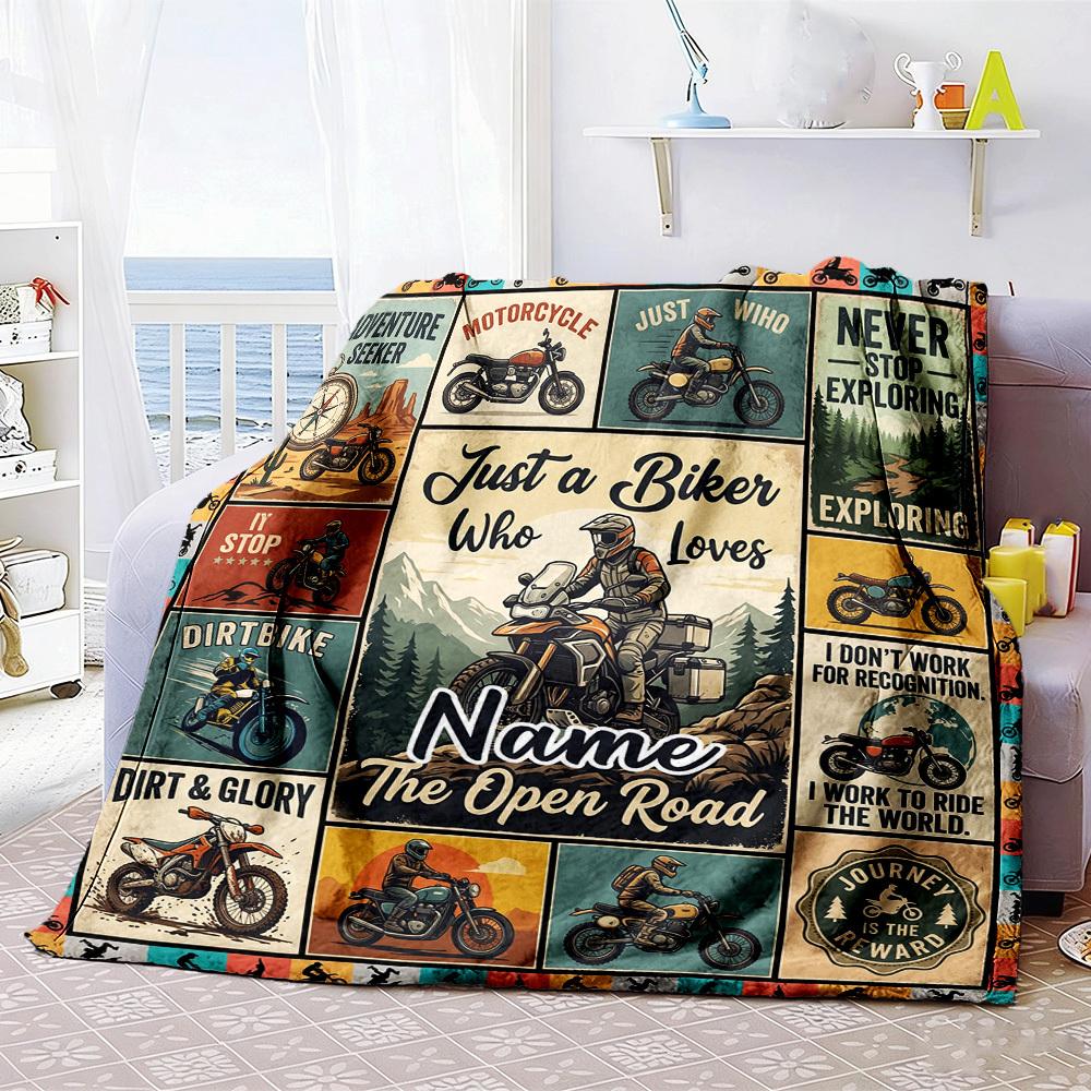 Adventure Biker Theme Customize Your Name Home Blanket S Comfortable Soft Lightweight Multipurpose Blanket For Picnics Sofas Offices Beds Living Rooms