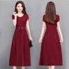 Rich Lady Plus Size A-Line Belted Mid-Length Dress, Women's Short Sleeve Over-the-Knee