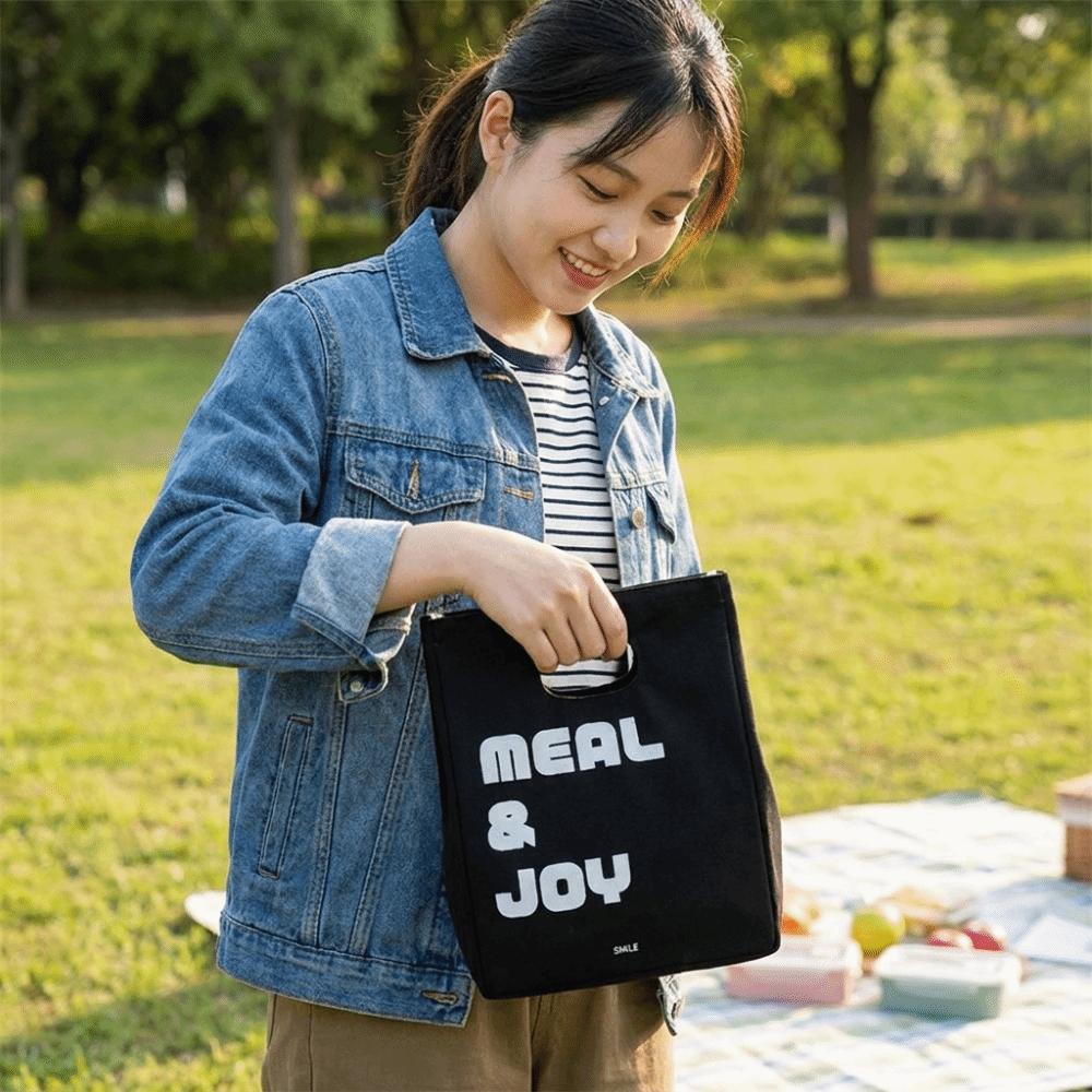 Canvas Insulated Lunch Bag Large Capacity Food Storage Bag Tote Portable Picnic Bag School
