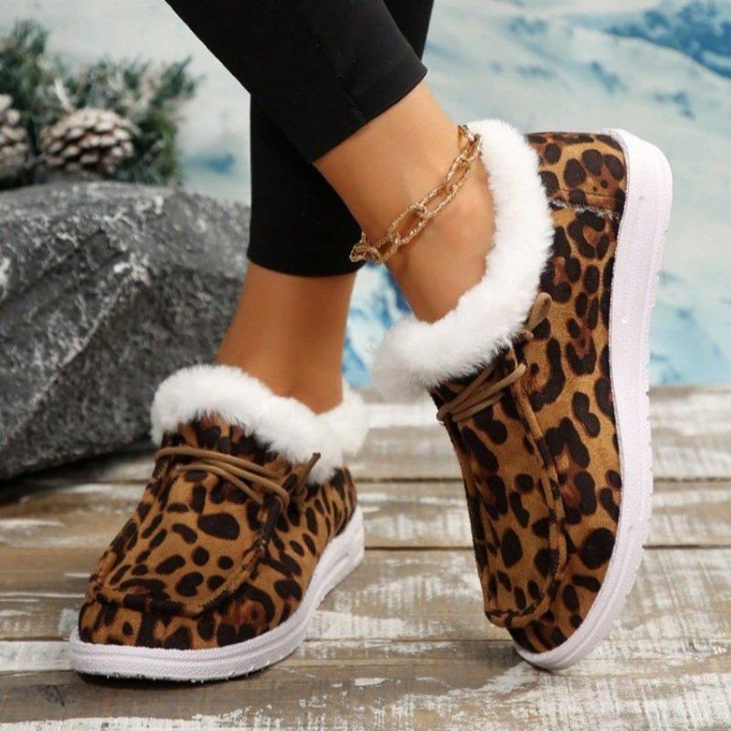 Dámské boty nadměrné velikosti s leopardím vzorem, podšité fleecem, střední výška, zimní novinka, nazouvací, měkké, teplé