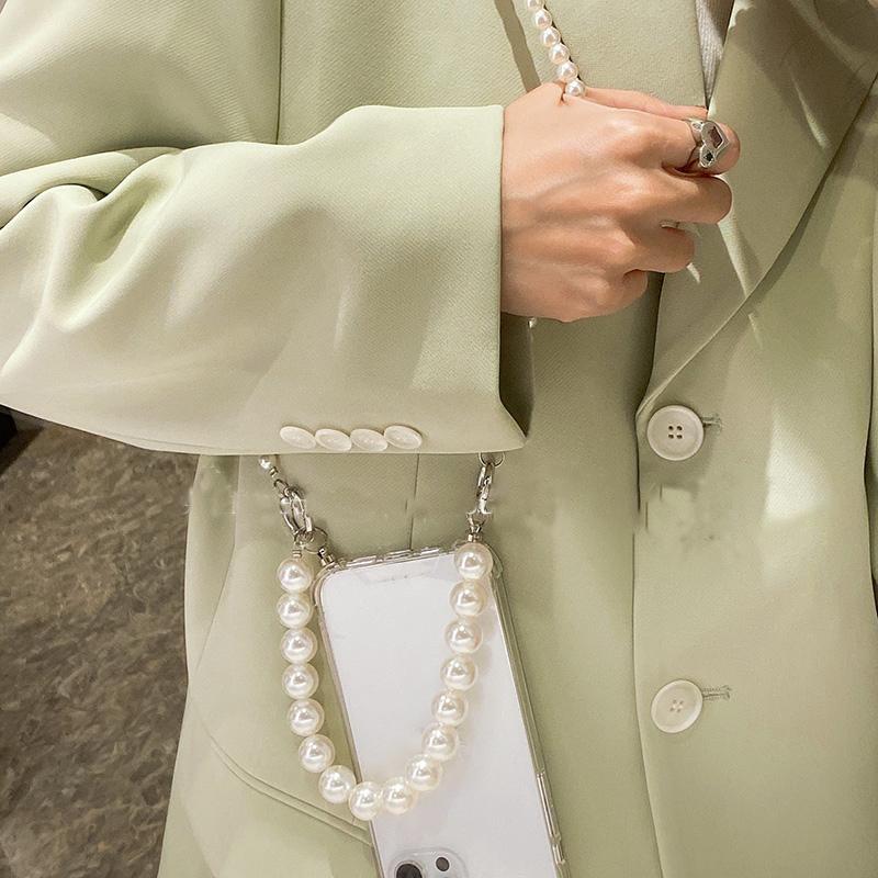 Pearl Bracelets Chain Case with Lanyard Aesthetic Luxury Phone Case for iPhone 17 16 15 14 13 12 11 Pro Max Back Cover