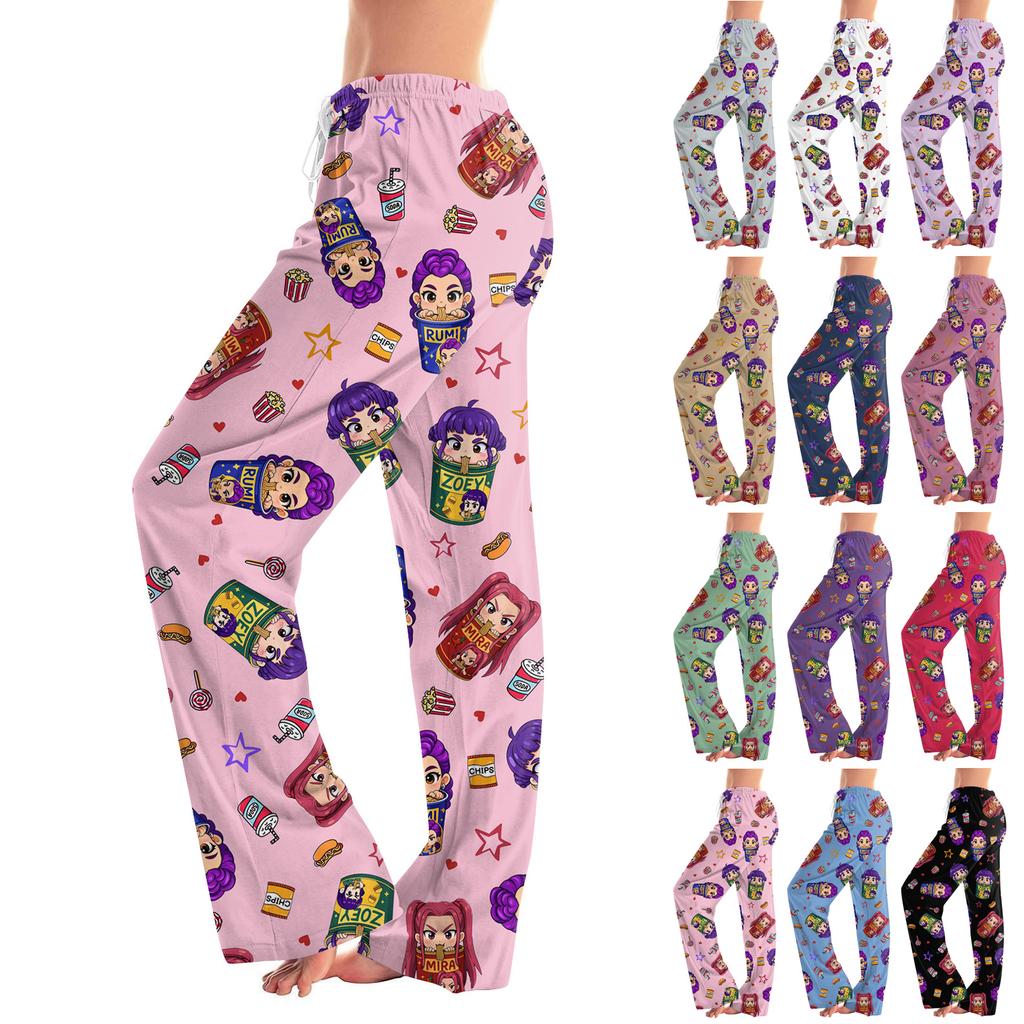 Womens Pajama Pants Sleepwear Casual Drawstring Elastic Waist Pants Comfy Straight Yoga Loose Trousers