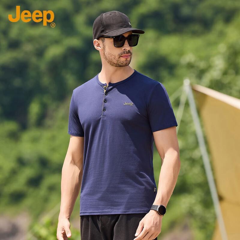JEEP Men s Cotton Blend Henry Collar Short-Sleeve T-Shirt 2XL