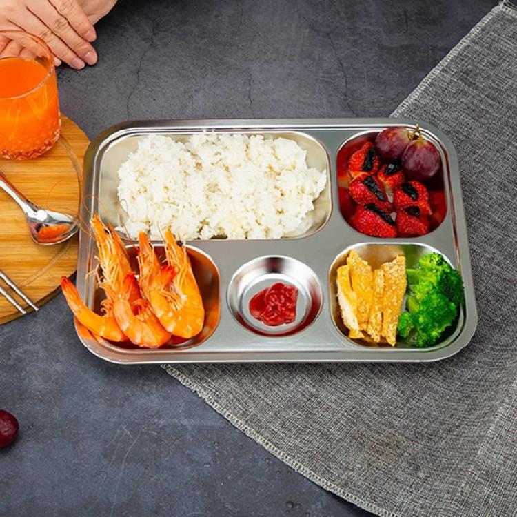 Lightweight 304Stainless Steel Plate Rectangular Divided Plate Dinner Tray