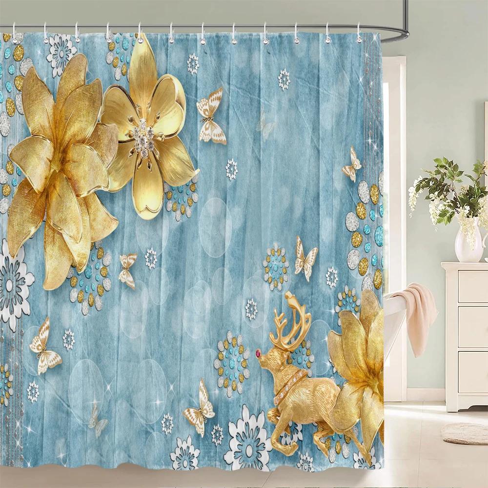 3D European Style Flower Printing Bathroom Shower Curtain Polyester Waterproof Fabric Bathroom Curtain Home Decorate With Hook
