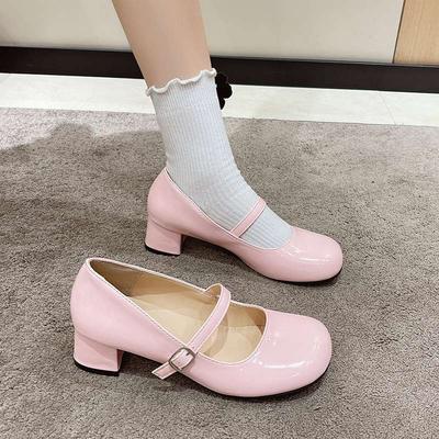 Vintage Mary Jane Leather Shoes Women's French Round Head 2025 Spring and Summer New High Heels Fairy Style Small Leather Shoes Flat Bottom