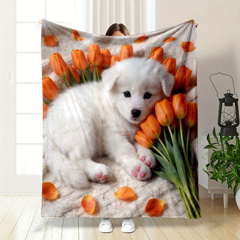 6 Styles Flowers and Puppies Print Blanket Children Adult Blanket Soft and Warm for Sofa Outdoor Travel Blanket Luxury Gifts