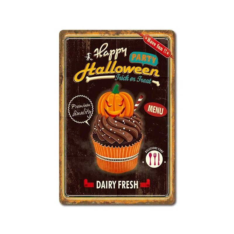 Halloween Festival Decor Plaques Kitchen Home Garage Wall Tin Sign Vintage Art Metal Signs Trick Or Treat Pumpkin Plate Poste