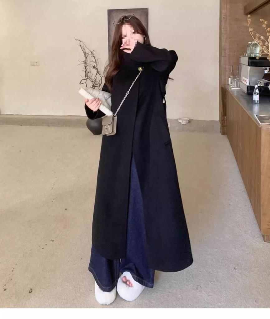 Women's Hepburn Style Black Wool Coat - 2025 Autumn/Winter Collection