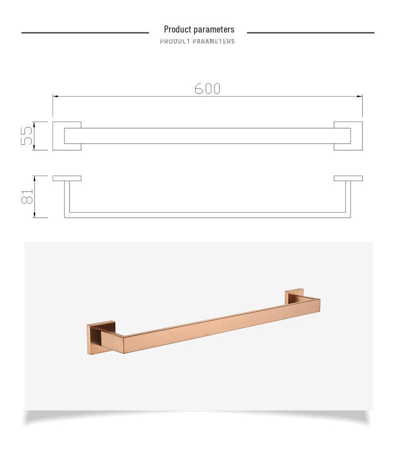 Brushed Rose Gold 304 Stainless Steel Bathroom Set: Towel Rack, Towel Ring, Paper Towel Holder, Hook.