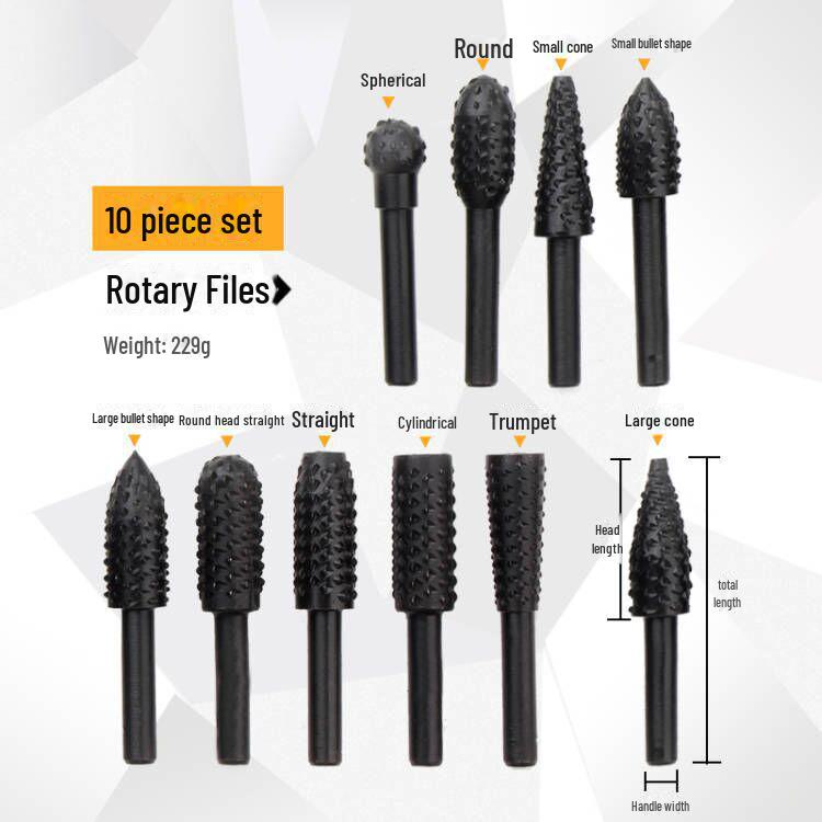5-teiliges Holzbearbeitungs-Rotationsfeilen- & Schnitzschleifkopf-Set