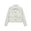 Womens Short Wool Blend Jacket Long Sleeve Turn Down Collar Pockets Slim Fit Casual Style
