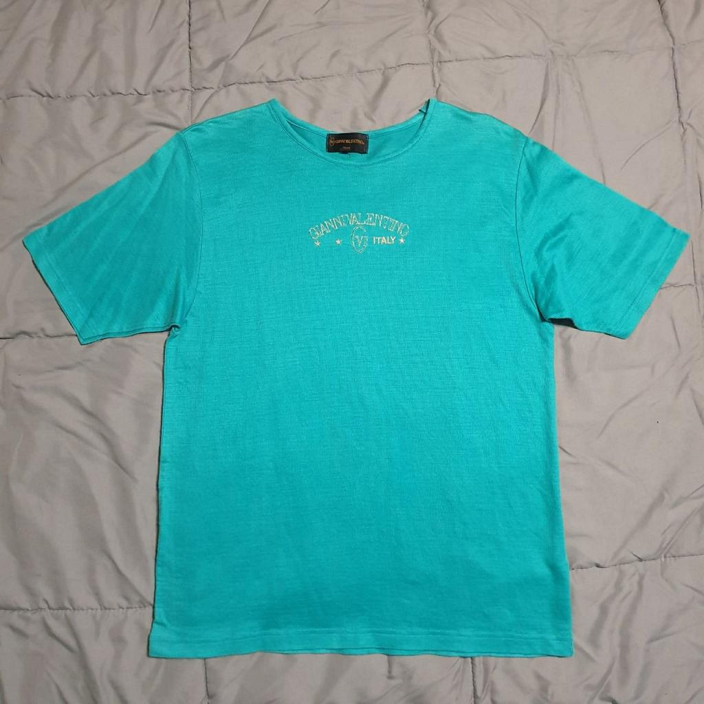 Gianni Valentino Men's Turquoise Embroidered Logo Knit Crew Neck M Unisex T-Shirt
