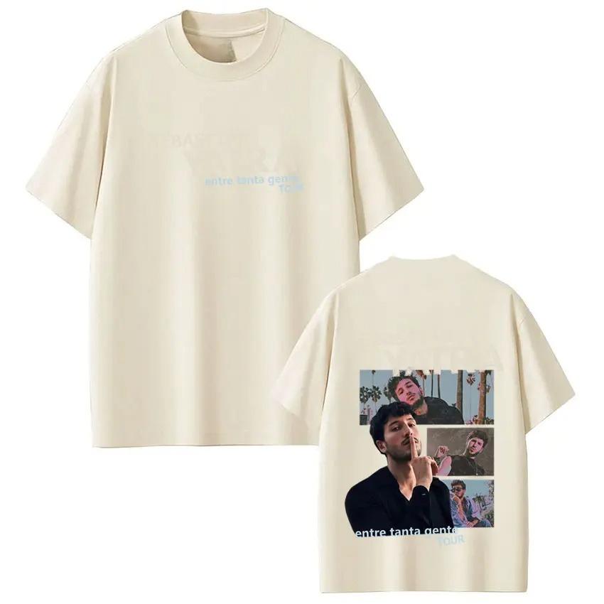 Cotton Casual Tshirts Singer SEBASTIAN YATRA Entre Tanta Gente Tour 2026 Print T Shirt Unisex Women Vintage Tshirts Streetwear