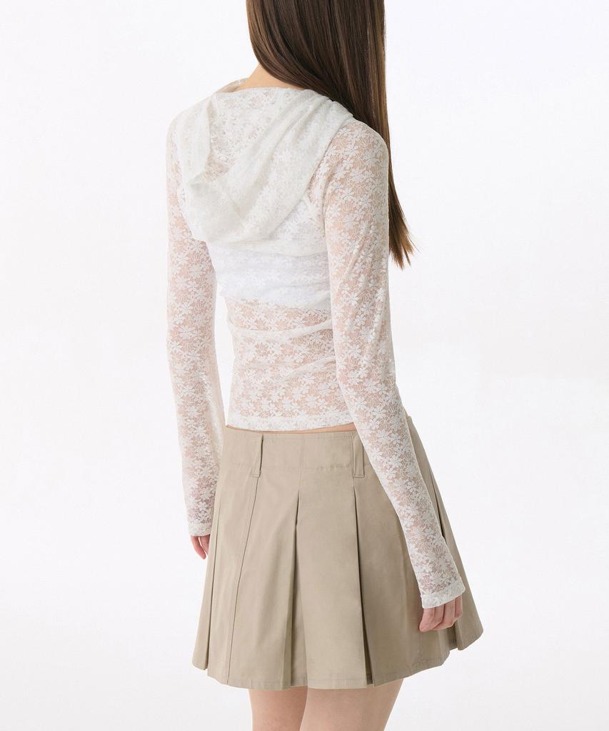 Women'S Floral Lace Hooded Long Sleeve T-Shirt [Ivory]