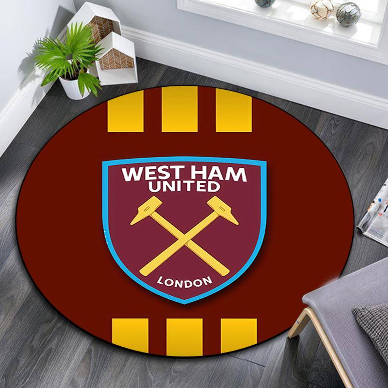 West Ham United2 Round Area Rug,Carpet Rug for Living Room Bedroom Sofa Playroom Decor,Non-slip Floor Mat