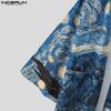 INCERUN Men Collarless 3/4 Sleeve Floral Print Open Front Casual Loose Tops Cardigan