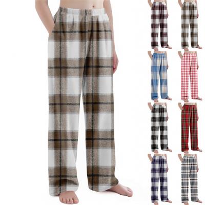 Children's Christmas Plaid Print Trousers Plush Casual Pants